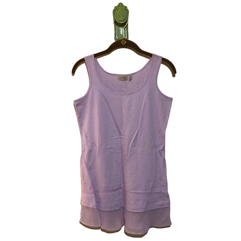 Logo NWOT Tunic Tank Lori Cotton Rayon Flowy Chiffon Ruffle Layers Lavender